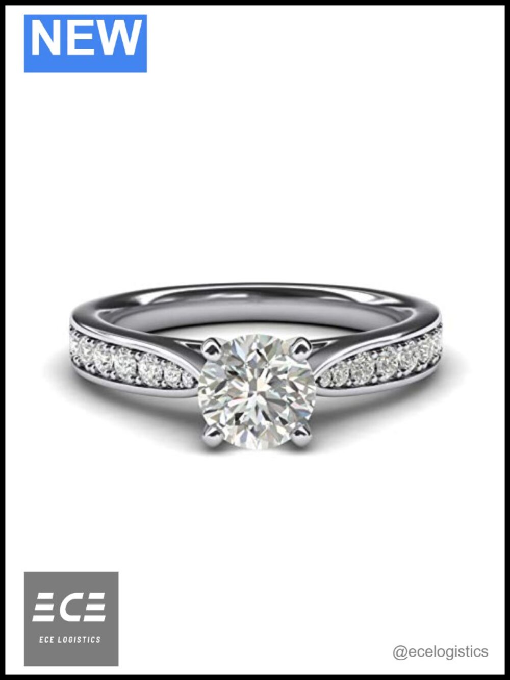 Sterling Silver 1CT 4-Prong Simulated Diamond Engagement Ring Graduated Side